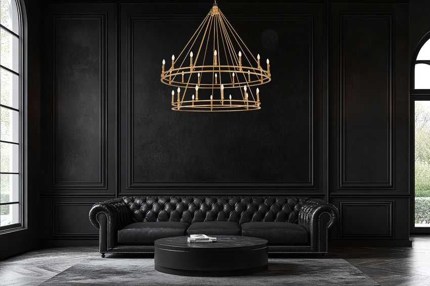 Z-Lite Dennison 28-Light Candelabra Bulb Base Signature Brass Steel Frame Chandelier