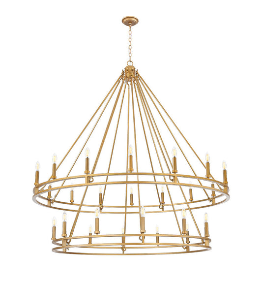 Z-Lite Dennison 28-Light Candelabra Bulb Base Signature Brass Steel Frame Chandelier