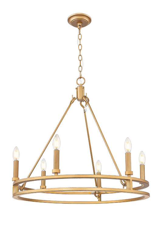 Z-Lite Dennison 6-Light Candelabra Bulb Base Signature Brass Steel Frame Chandelier