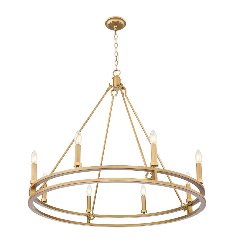 Z-Lite Dennison 8-Light Candelabra Bulb Base Signature Brass Steel Frame Chandelier