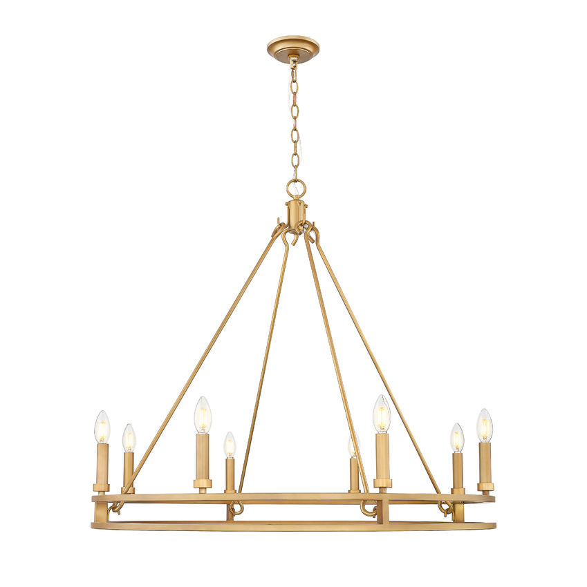 Z-Lite Dennison 8-Light Candelabra Bulb Base Signature Brass Steel Frame Chandelier