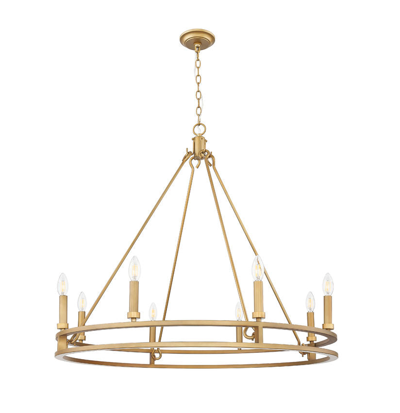 Z-Lite Dennison 8-Light Candelabra Bulb Base Signature Brass Steel Frame Chandelier