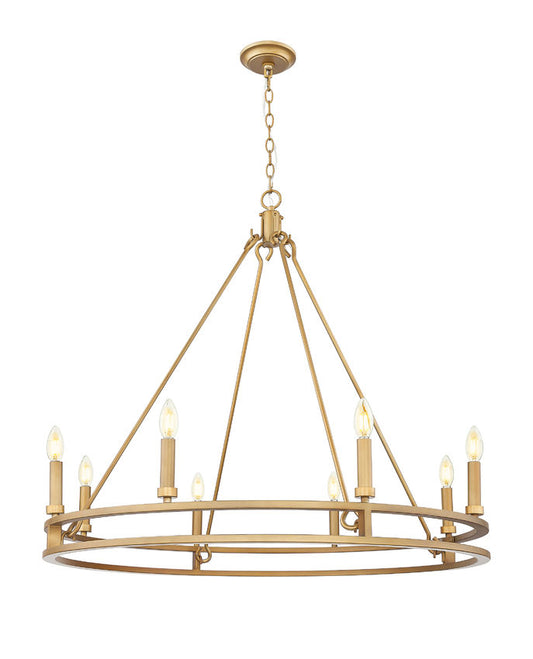 Z-Lite Dennison 8-Light Candelabra Bulb Base Signature Brass Steel Frame Chandelier
