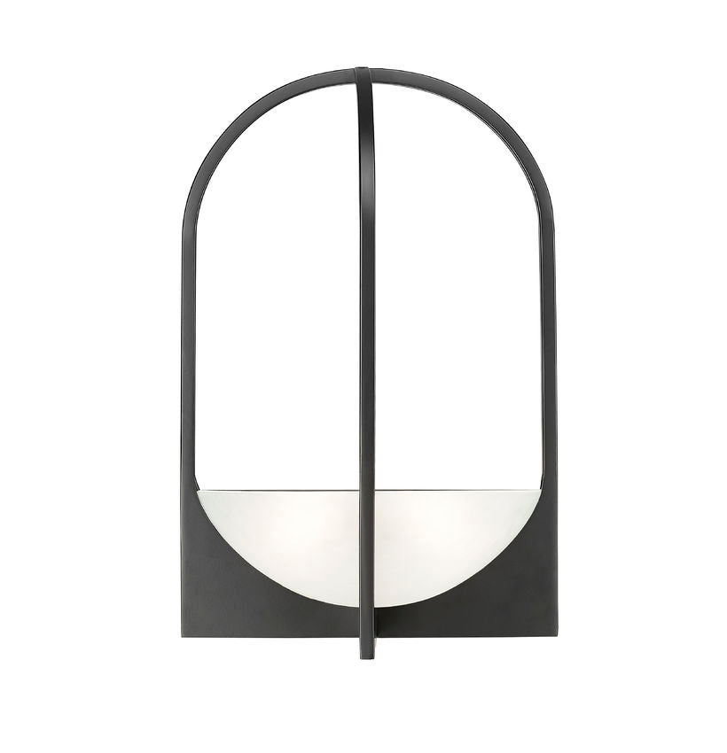 Z-Lite Devon 12" 2-Light Matte Black Steel and Sand Blast Glass Shade Wall Sconce