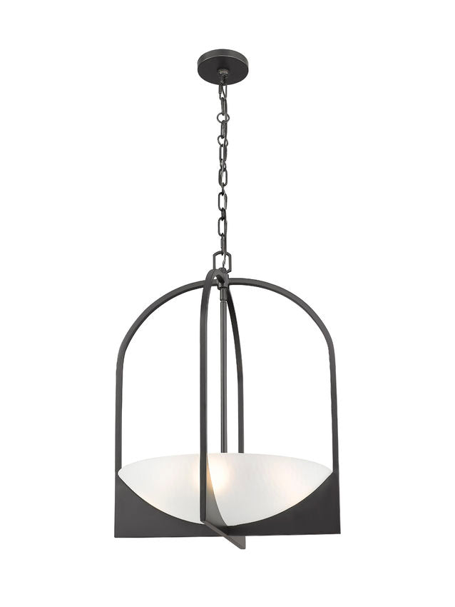 Z-Lite Devon 18" 4-Light Matte Black Steel and Sand Blast Glass Shade Pendant Light