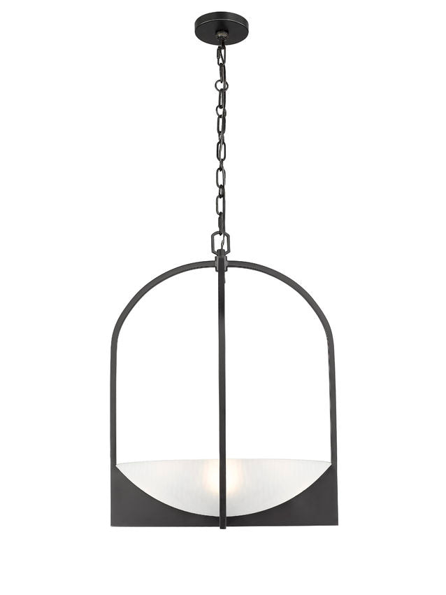 Z-Lite Devon 18" 4-Light Matte Black Steel and Sand Blast Glass Shade Pendant Light