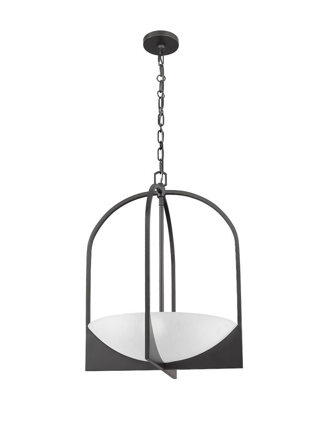 Z-Lite Devon 18" 4-Light Matte Black Steel and Sand Blast Glass Shade Pendant Light