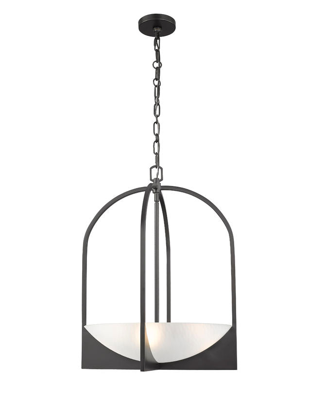 Z-Lite Devon 18" 4-Light Matte Black Steel and Sand Blast Glass Shade Pendant Light