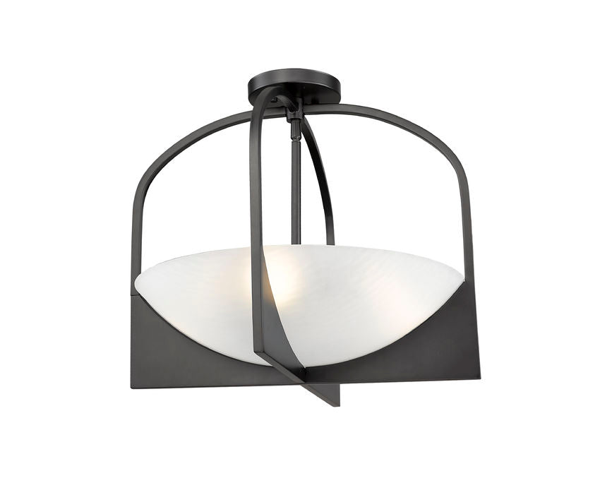 Z-Lite Devon 18" 4-Light Matte Black Steel and Sand Blast Glass Shade Semi Flush Mount Light