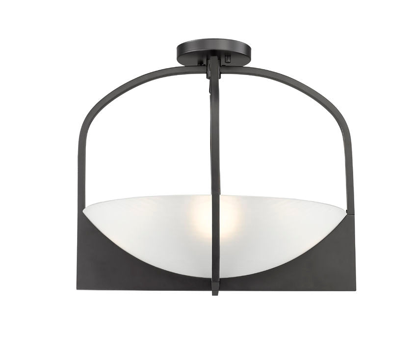 Z-Lite Devon 18" 4-Light Matte Black Steel and Sand Blast Glass Shade Semi Flush Mount Light