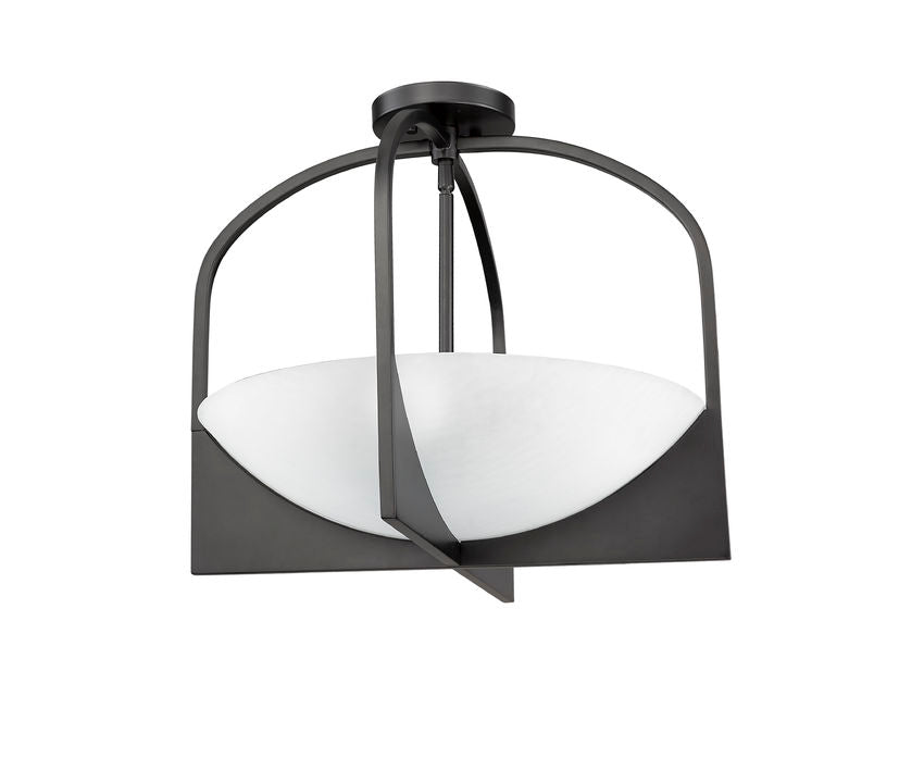Z-Lite Devon 18" 4-Light Matte Black Steel and Sand Blast Glass Shade Semi Flush Mount Light