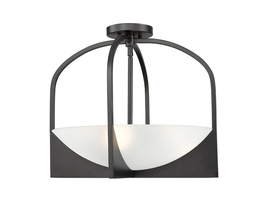 Z-Lite Devon 18" 4-Light Matte Black Steel and Sand Blast Glass Shade Semi Flush Mount Light