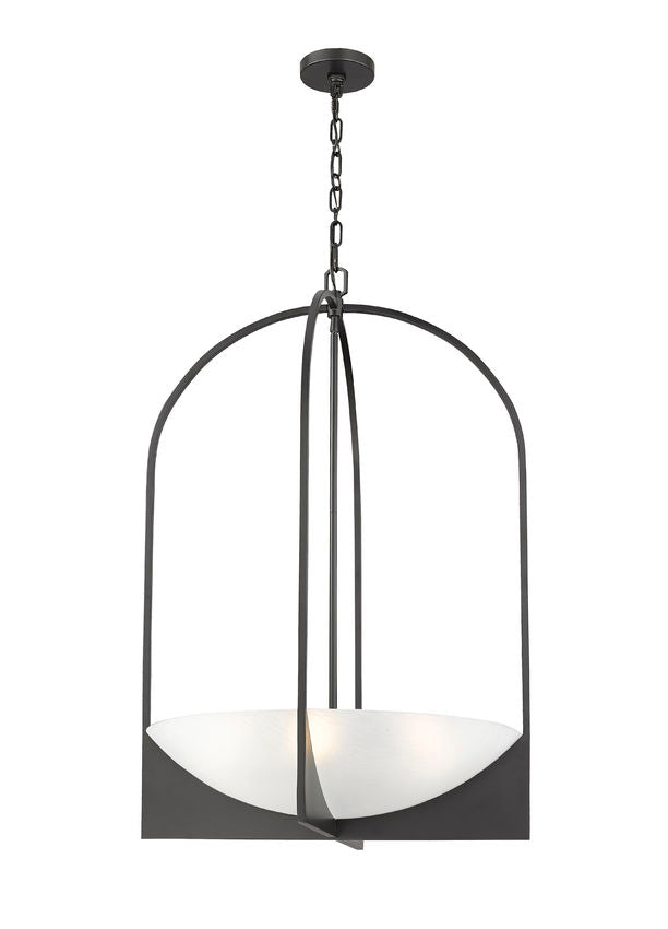 Z-Lite Devon 24" 6-Light Matte Black Steel and Sand Blast Glass Shade Chandelier