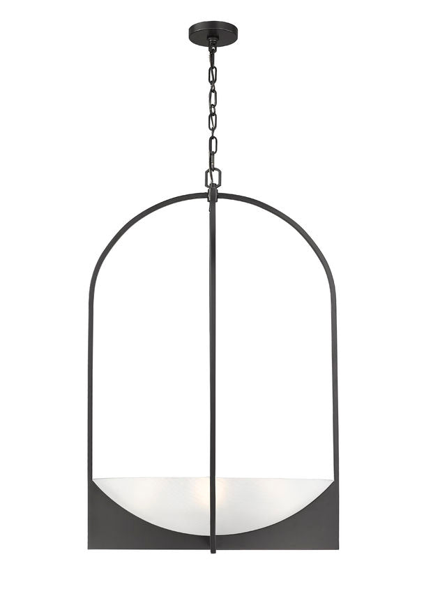 Z-Lite Devon 24" 6-Light Matte Black Steel and Sand Blast Glass Shade Chandelier