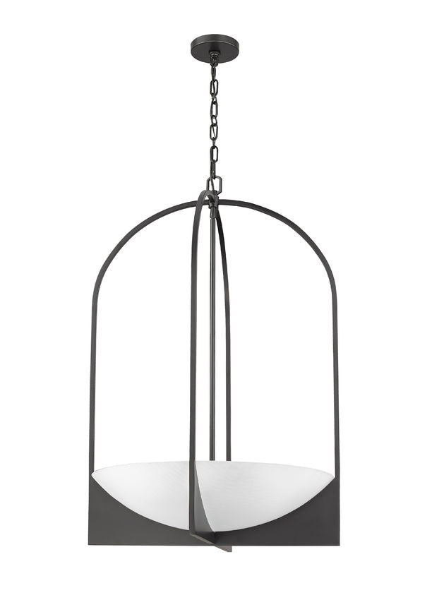 Z-Lite Devon 24" 6-Light Matte Black Steel and Sand Blast Glass Shade Chandelier