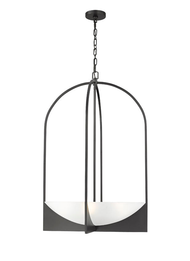 Z-Lite Devon 24" 6-Light Matte Black Steel and Sand Blast Glass Shade Chandelier