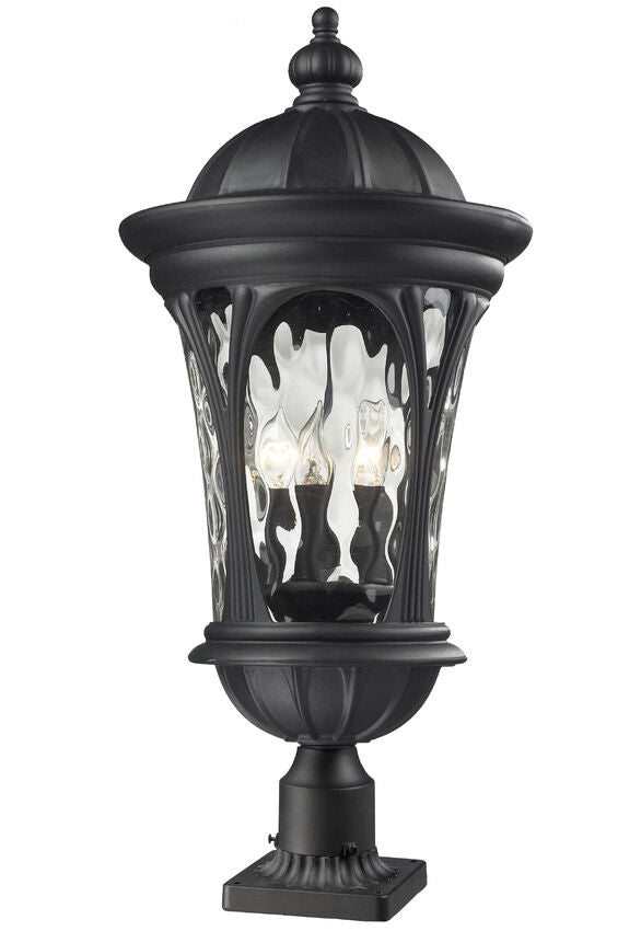 Z-Lite Doma 14" W x 30" H 3-Light Black Outdoor Pier Mounted Fixture and Square Pier Mount Hardware With Water Glass Shade