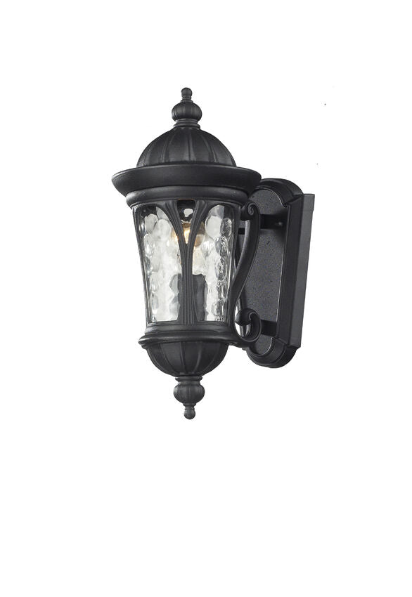 Z-Lite Doma 7" 1-Light Black Outdoor Wall Sconce With Water Glass Shade