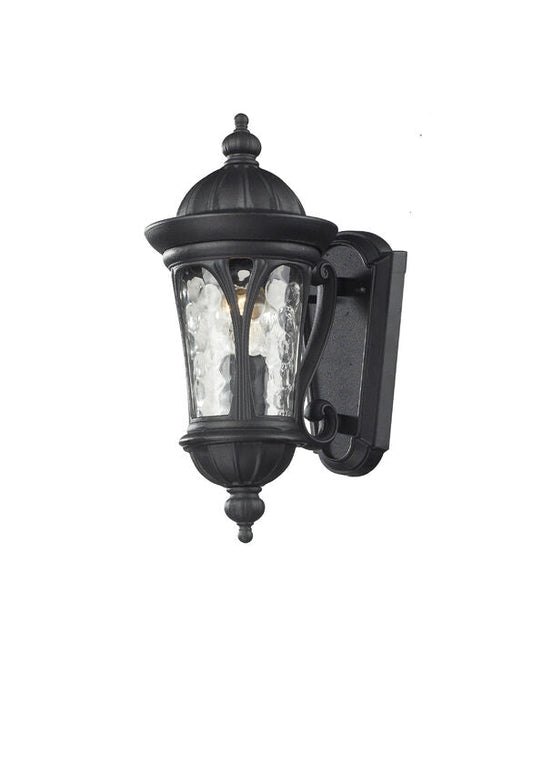 Z-Lite Doma 7" 1-Light Black Outdoor Wall Sconce With Water Glass Shade