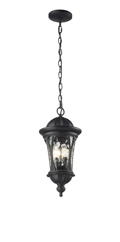 Z-Lite Doma 9" 3-Light Black Aluminum Outdoor Chain Mount Ceiling Fixture With Water Glass Shade