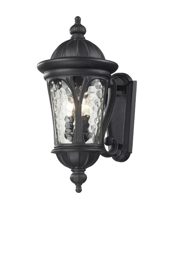Z-Lite Doma 9" 3-Light Black Outdoor Wall Sconce With Water Glass Shade