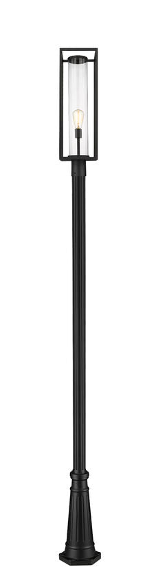 Z-Lite Dunbroch 10" W x 122" H 1-Light Black Aluminum Clear Glass Shade Outdoor Post Mounted Fixture