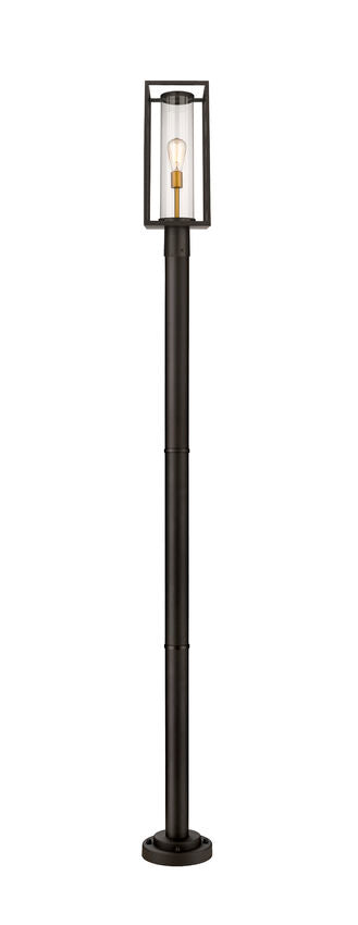 Z-Lite Dunbroch 584PHMR-567P-DBZ 1-Light Deep Bronze and Outdoor Brass Aluminum Frame Clear Glass Shade Outdoor Post Mounted Fixture
