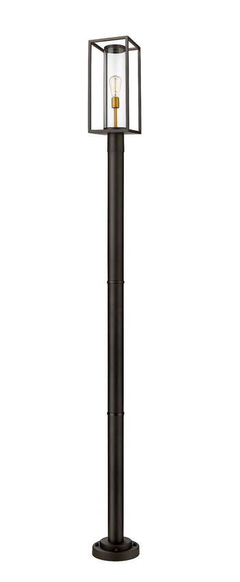 Z-Lite Dunbroch 584PHMR-567P-DBZ 1-Light Deep Bronze and Outdoor Brass Aluminum Frame Clear Glass Shade Outdoor Post Mounted Fixture