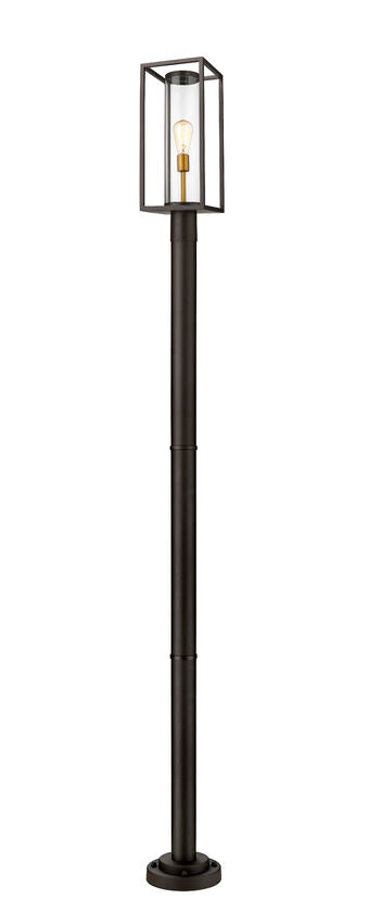 Z-Lite Dunbroch 584PHMR-567P-DBZ 1-Light Deep Bronze and Outdoor Brass Aluminum Frame Clear Glass Shade Outdoor Post Mounted Fixture