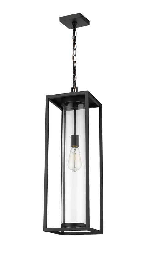 Z-Lite Dunbroch 8" 1-Light Black Aluminum Outdoor Chain Mount Ceiling Fixture With Clear Glass Shade