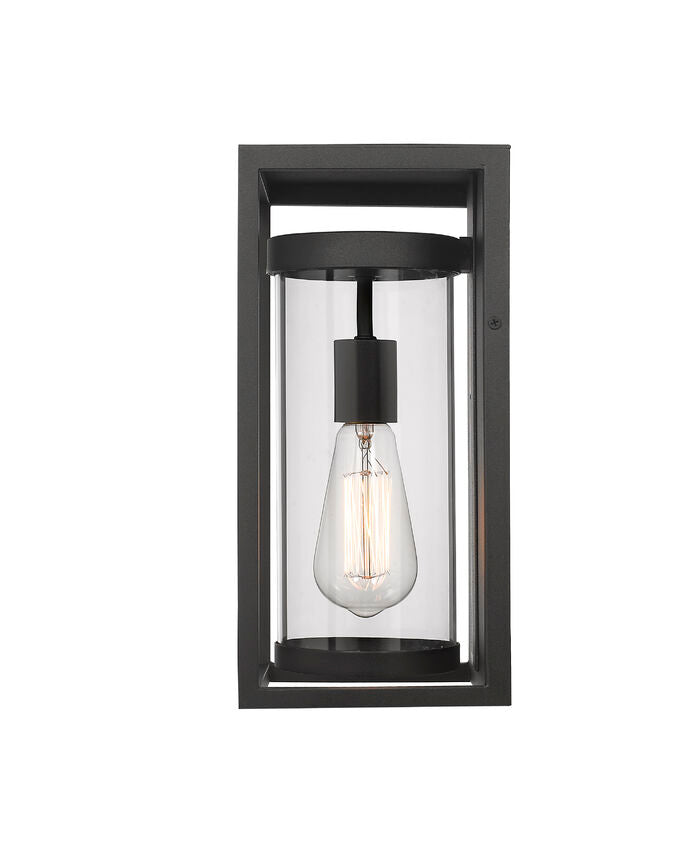Z-Lite Dunbroch 8" W x 13" H 1-Light Black Aluminum Outdoor Wall Sconce With Clear Glass Shade