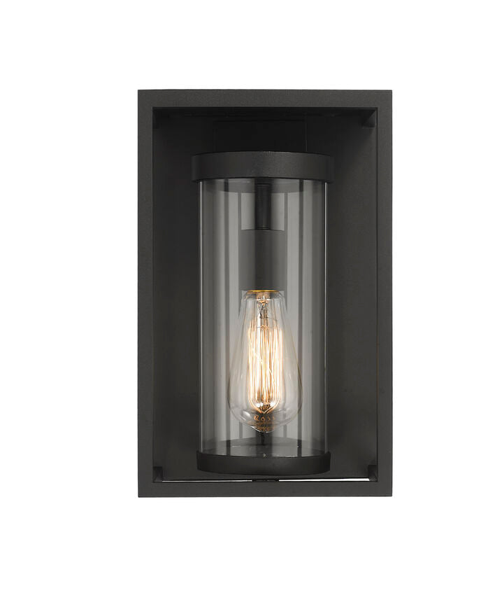 Z-Lite Dunbroch 8" W x 13" H 1-Light Black Aluminum Outdoor Wall Sconce With Clear Glass Shade