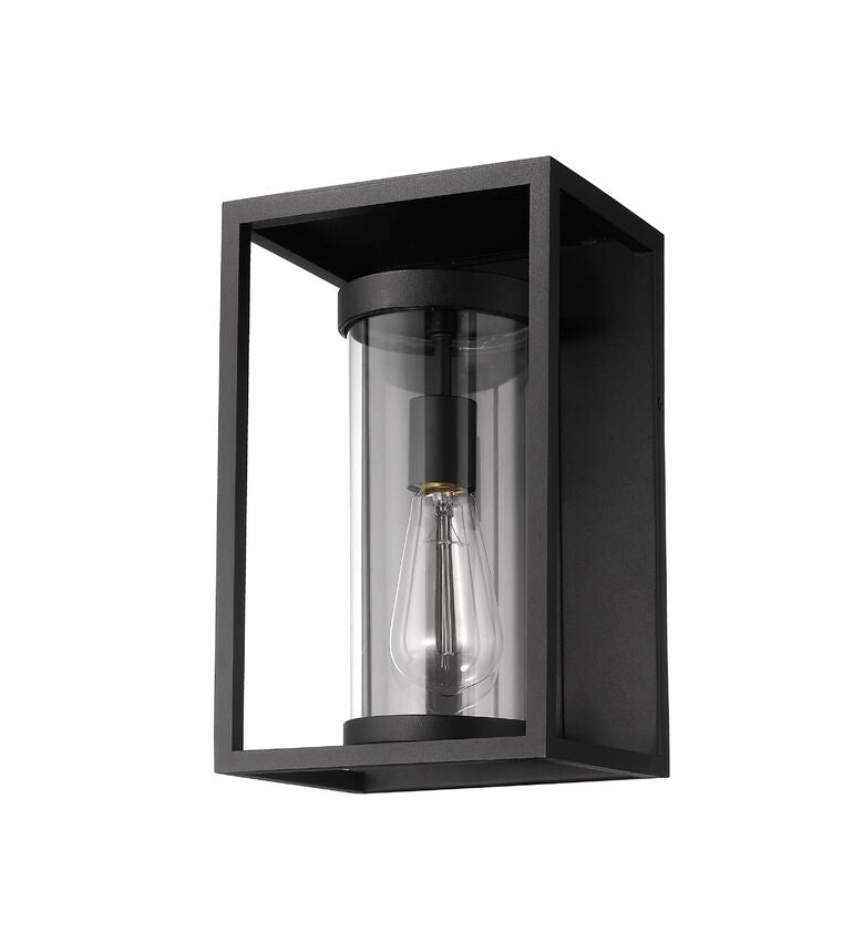 Z-Lite Dunbroch 8" W x 13" H 1-Light Black Aluminum Outdoor Wall Sconce With Clear Glass Shade