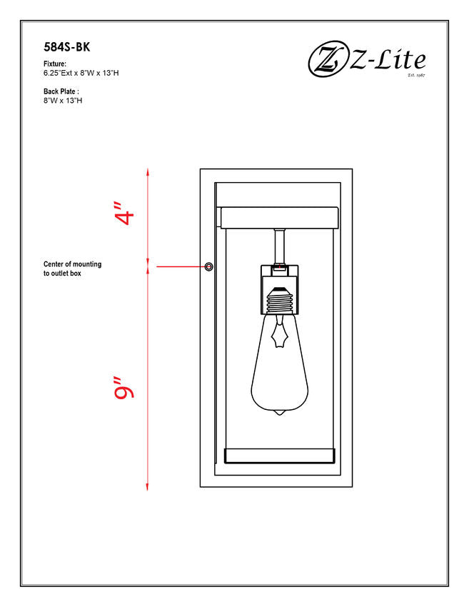 Z-Lite Dunbroch 8" W x 13" H 1-Light Black Aluminum Outdoor Wall Sconce With Clear Glass Shade