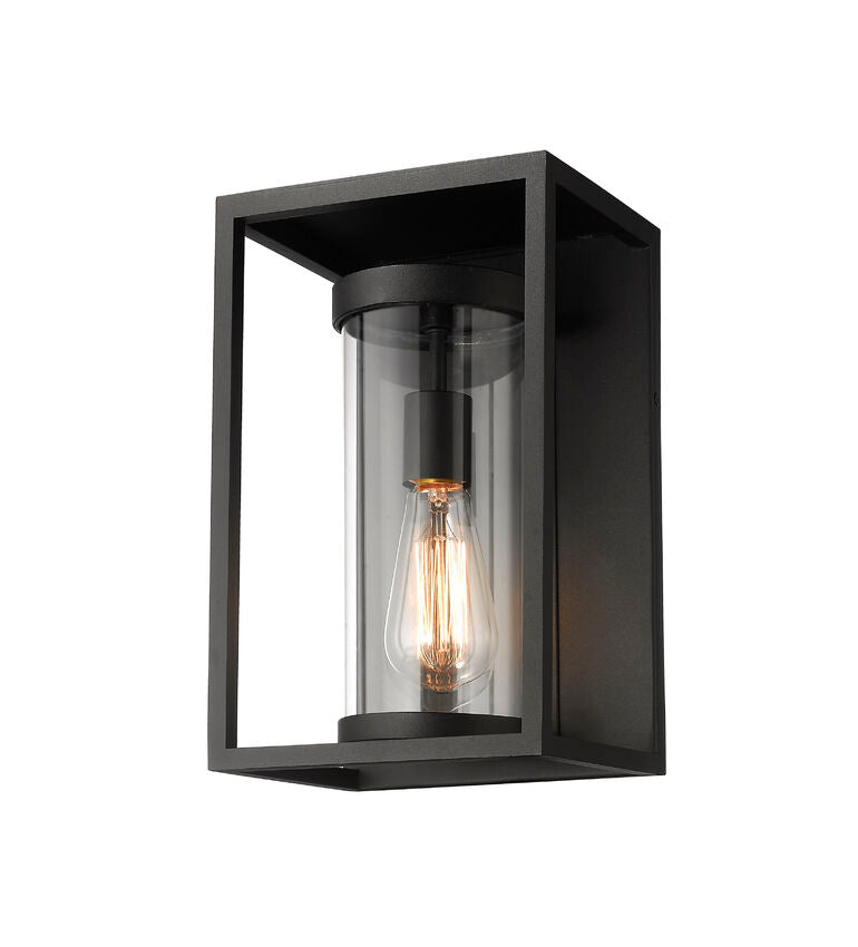 Z-Lite Dunbroch 8" W x 13" H 1-Light Black Aluminum Outdoor Wall Sconce With Clear Glass Shade