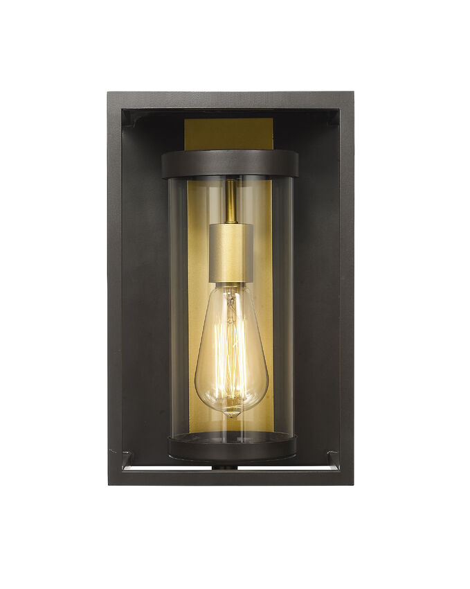 Z-Lite Dunbroch 8" W x 13" H 1-Light Deep Bronze and Outdoor Brass Aluminum Outdoor Wall Sconce With Clear Glass Shade