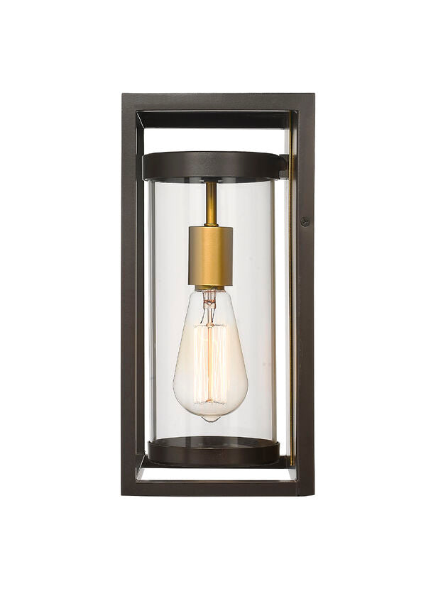 Z-Lite Dunbroch 8" W x 13" H 1-Light Deep Bronze and Outdoor Brass Aluminum Outdoor Wall Sconce With Clear Glass Shade