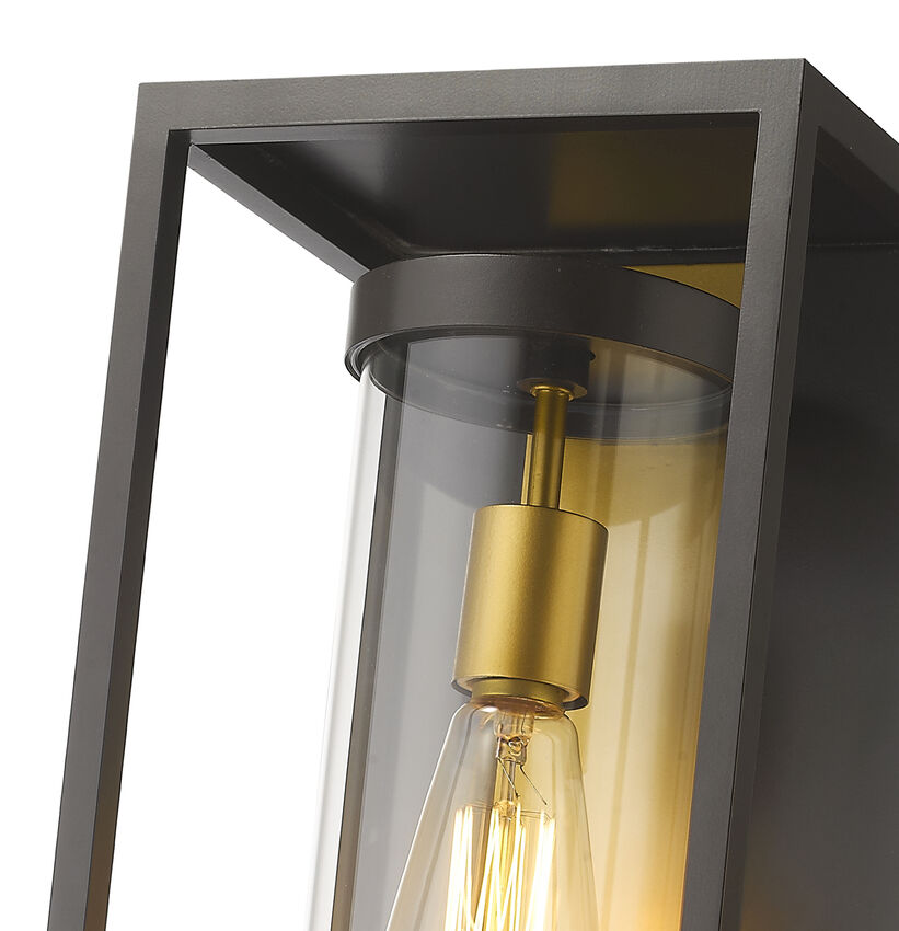 Z-Lite Dunbroch 8" W x 13" H 1-Light Deep Bronze and Outdoor Brass Aluminum Outdoor Wall Sconce With Clear Glass Shade