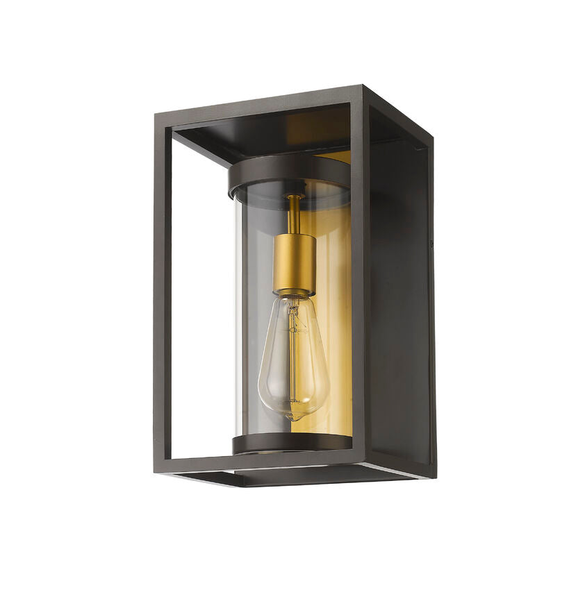Z-Lite Dunbroch 8" W x 13" H 1-Light Deep Bronze and Outdoor Brass Aluminum Outdoor Wall Sconce With Clear Glass Shade