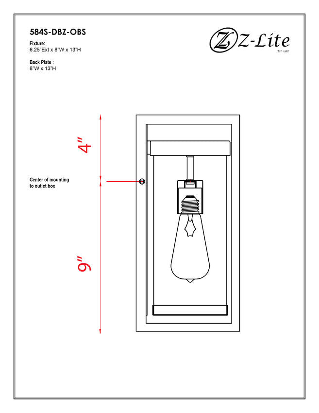 Z-Lite Dunbroch 8" W x 13" H 1-Light Deep Bronze and Outdoor Brass Aluminum Outdoor Wall Sconce With Clear Glass Shade