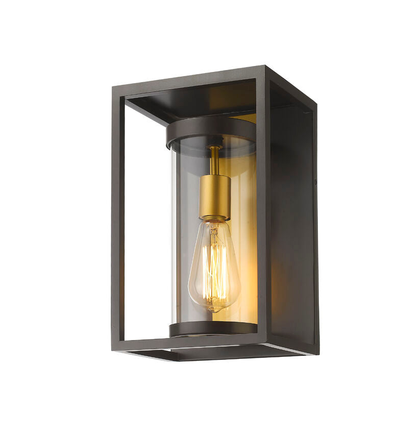 Z-Lite Dunbroch 8" W x 13" H 1-Light Deep Bronze and Outdoor Brass Aluminum Outdoor Wall Sconce With Clear Glass Shade