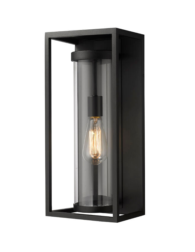Z-Lite Dunbroch 8" W x 18" H 1-Light Black Aluminum Outdoor Wall Sconce With Clear Glass Shade