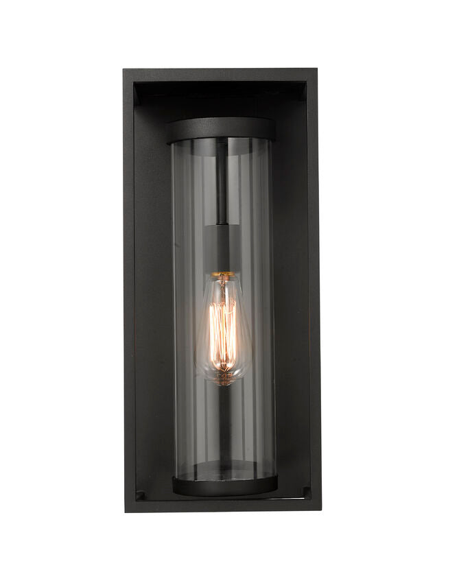 Z-Lite Dunbroch 8" W x 18" H 1-Light Black Aluminum Outdoor Wall Sconce With Clear Glass Shade