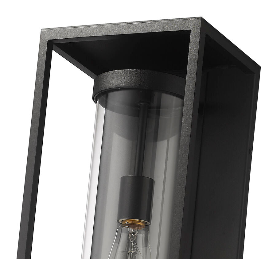 Z-Lite Dunbroch 8" W x 18" H 1-Light Black Aluminum Outdoor Wall Sconce With Clear Glass Shade