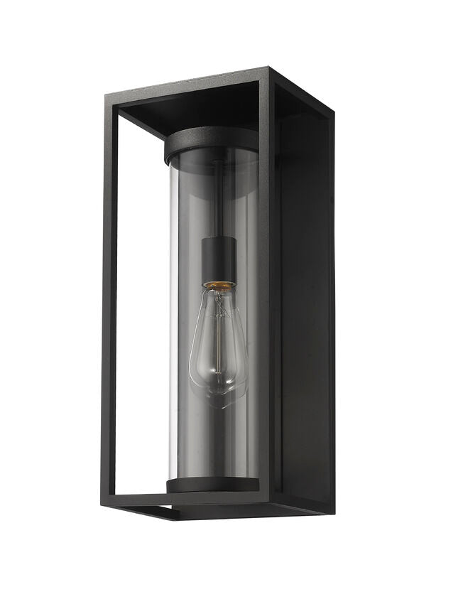 Z-Lite Dunbroch 8" W x 18" H 1-Light Black Aluminum Outdoor Wall Sconce With Clear Glass Shade