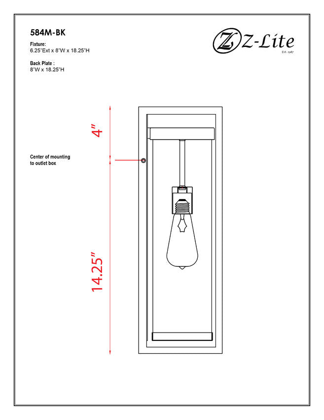 Z-Lite Dunbroch 8" W x 18" H 1-Light Black Aluminum Outdoor Wall Sconce With Clear Glass Shade