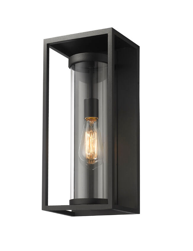 Z-Lite Dunbroch 8" W x 18" H 1-Light Black Aluminum Outdoor Wall Sconce With Clear Glass Shade