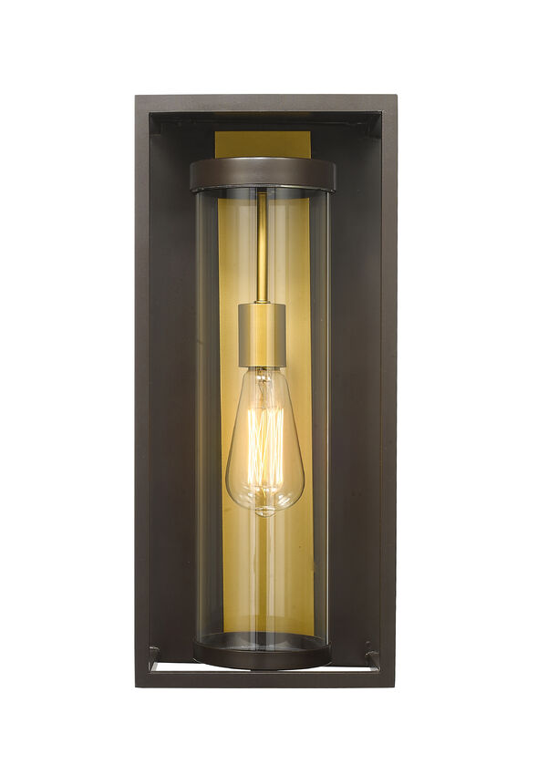 Z-Lite Dunbroch 8" W x 18" H 1-Light Deep Bronze and Outdoor Brass Aluminum Outdoor Wall Sconce With Clear Glass Shade