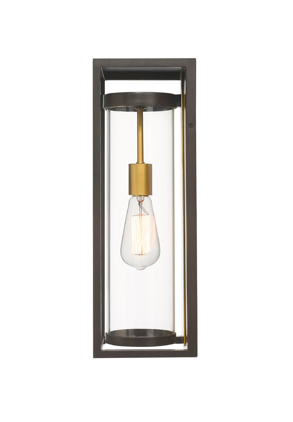Z-Lite Dunbroch 8" W x 18" H 1-Light Deep Bronze and Outdoor Brass Aluminum Outdoor Wall Sconce With Clear Glass Shade