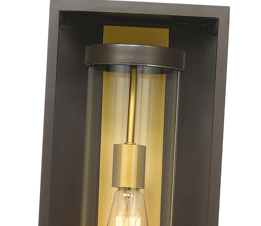 Z-Lite Dunbroch 8" W x 18" H 1-Light Deep Bronze and Outdoor Brass Aluminum Outdoor Wall Sconce With Clear Glass Shade